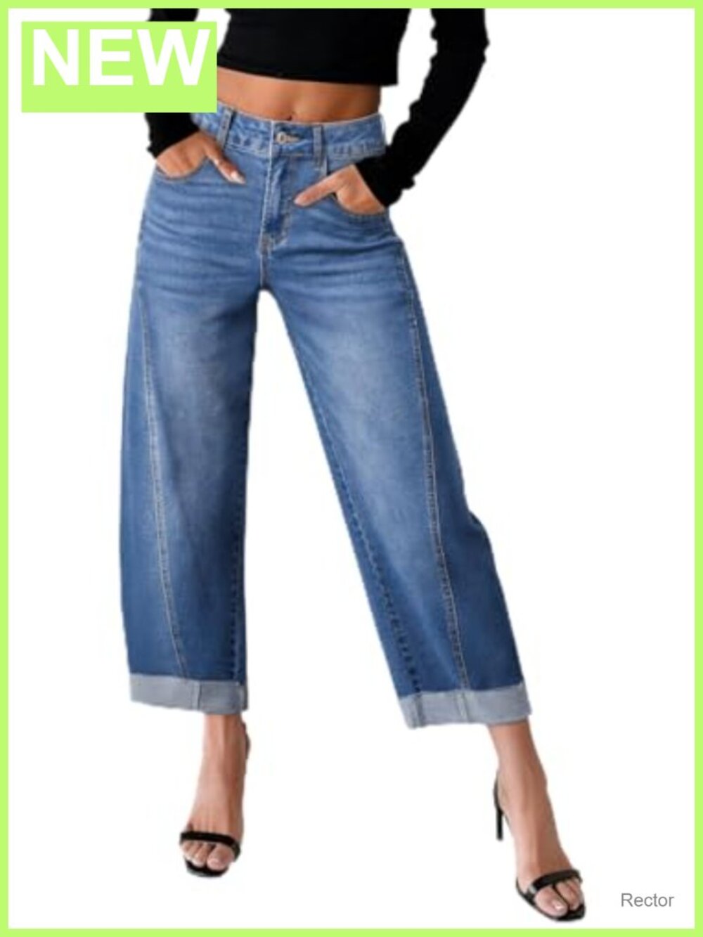 Women's High Waisted Wide Leg Barrel Jeans Raw Hem Capri Cropped